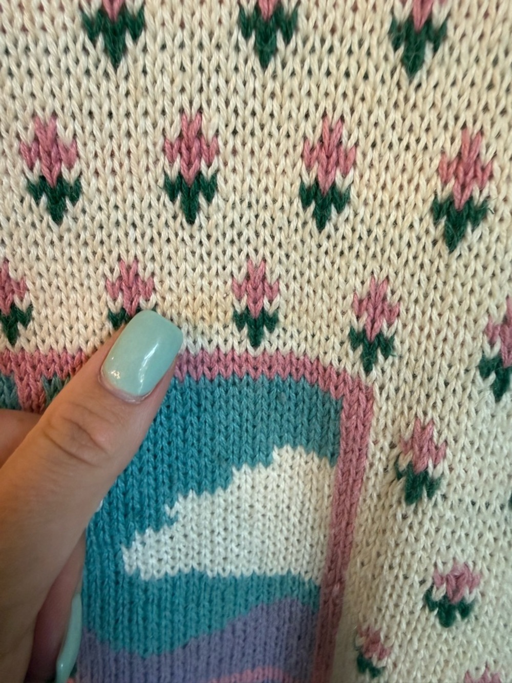 Vintage Cottagecore Ramie Sweater Farm Scene Duck Window Grandpa Sweater Large - Picture 4 of 6